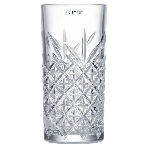 Image of Premium Crystal Water Glass Set of 6 - Highball Drinking Glasses Set for Home - Glass Set for Water Juice Shakes Mojito Cocktail Colddrinks (Chex Design)