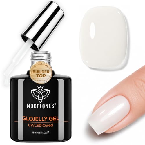 Image of modelones Milky White Builder Nail Gel and Top Coat Gel Polish in One 15ML | No Wipe Top Coat Sheer White Self Leveling Apex Buidling Ultra Glossy Long Lasting U V Cure Manicure