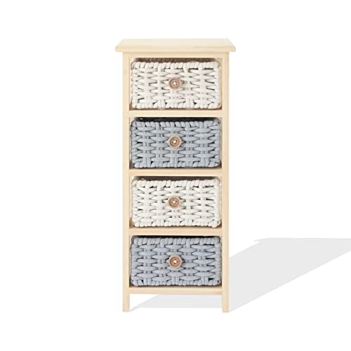 SPECIFICHE: Misure: H 73,5 x L 30 x P 25 cm - Misure cassetti: H 12,5 x L 22 x P 20 cm - Materiale: Legno di Pino, Cotone - Colore: Beige Bianco Grigio - Cod. RE6667