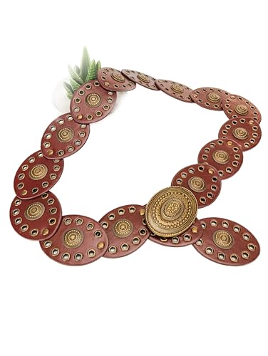 Western Chunky Wide Disc Belt for Women Boho Hollow PU Leather Waist Cowgirl Belt for Dresses Jeans with Metal Buckle4