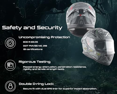 Image of Axor Apex Ascetic Motorcycle Helmet | Triple Certified (ISI /DOT /ECE) | Bold Monkey Graphic, Anti-Scratch Visor, Lightweight & Safe Design for Street and Touring Riders-Dull Stone Black Grey, Size: XL
