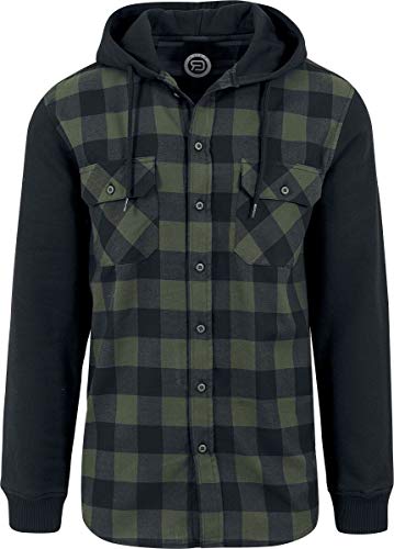 MPE R.E.D. by EMP Hooded Checked Flanell Hombre Camisa de Franela Negro-Verde 4XL