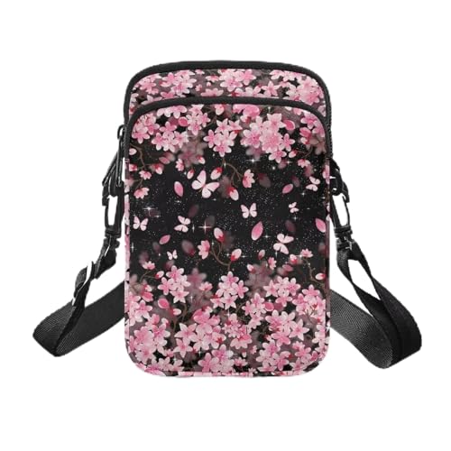 HUGS IDEA Cherry Blossom Print Small Messenger Bag Coin Packet Mini Handbag Crossbody Shoulder Bags with Adjustable Strap