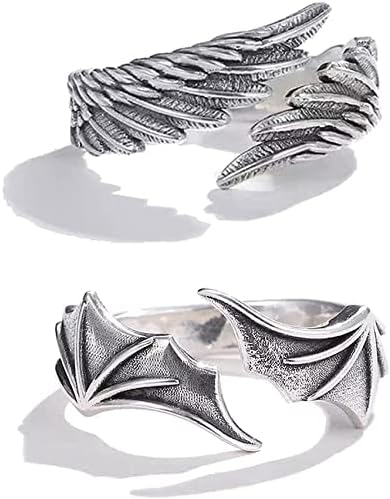 Trendy Angel Demon Rings Unisex Simple Wing for Lover Couple Set Friendship Wedding Engagement Open Rings Convenient Handled Multicoloured