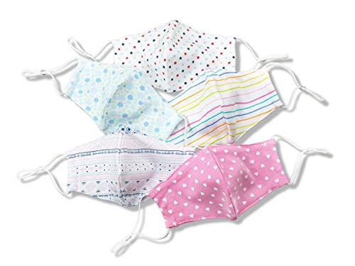 Five Pack of Reusable Face Masks - Super Soft Face Mask Made with Breathable Cotton - Small Adjustable Mask, Washable Cloth Mask - Handmade Face Masks For Kids, Girls - Fabric Mask, 100% Cotton Mask