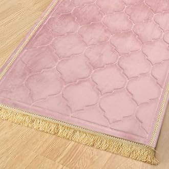 Muslim Prayer Rug with Tasbih Prayer Beads, Soft Memory Foam Prayer Matt Islam, Padded Islamic Prayer Mat Thick for Men and Women, Janamaz, Sajadah (25.6" x 43.3", Pink)