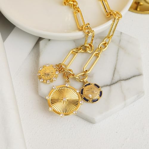 Chunky 18K Gold Plated Chain Choker Sun Round Pendant Necklaces for Women Jewelry3