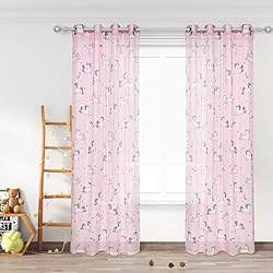 HOMEYA - Cortina Infantil tranparente 2 unidades de 140 x 260 cm - Visillo jovenil con diseño Unicornio para Habitacion de niños. 100% Poliester