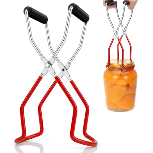 Canning Jar Lifter Tongs, Stainless Steel Jar Lifter with Rubber Grips, Canning Tools, Canning Supplies for Home Kitchen, Red