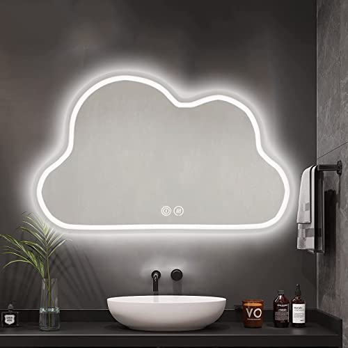YFZNWHX 780X580mm Espejo De Baño En Forma De Nube con Luz LED, Espejo De Tocador Montado En La Pared Iluminado, Espejo De Maquillaje Sin Marco Grande Antivaho, Luz LED Regulable De 3 Colores, IP44