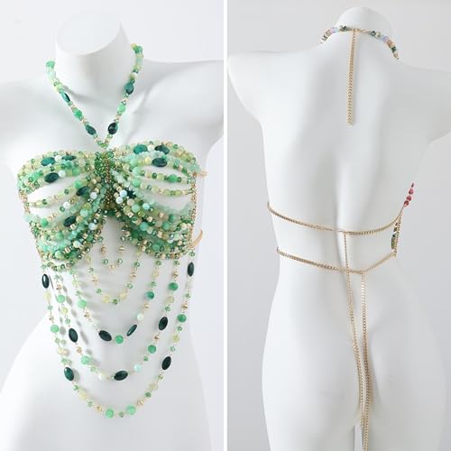 Top de bikini con perlas y cuentas de resina para fiestas vintage 4