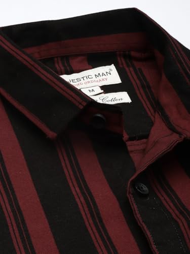 Image of Majestic Man Men Slim Fit Cotton Striped Half Sleeve Casual Shirt