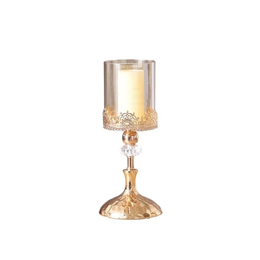 Candlestick Holder Golden Metal Glass Candlestick Home Dining Table Decoration Ornament Candle Holder(Large)