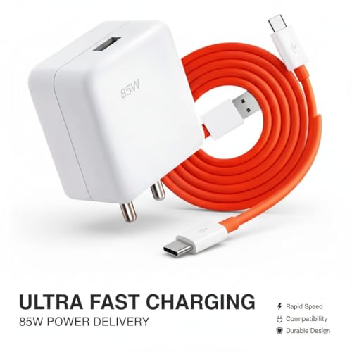 Image of 85W Ultra Fast Charger with USB-C Cable, White, Rapid Speed, 85 Watt Power Delivery, Durable Design