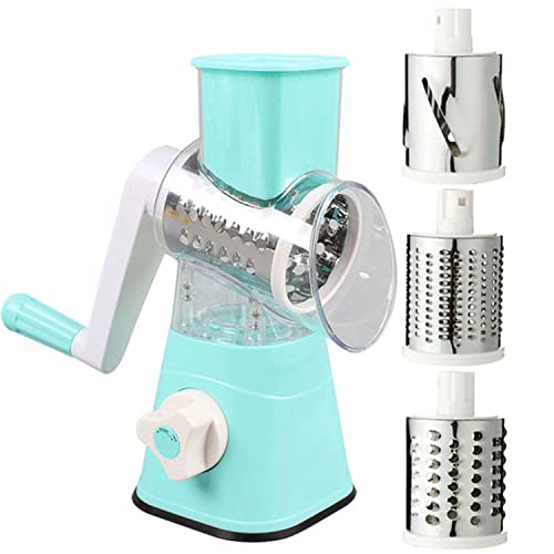 Hkm Brothers-Rotary Cheese Grater With Handle - Food Shredder With 3 Stainless Steel Drum Blades, Round Mandoline Slicer Nuts Grinder, Bpa Free Dishwasher Safe.(Blue) #TOP9