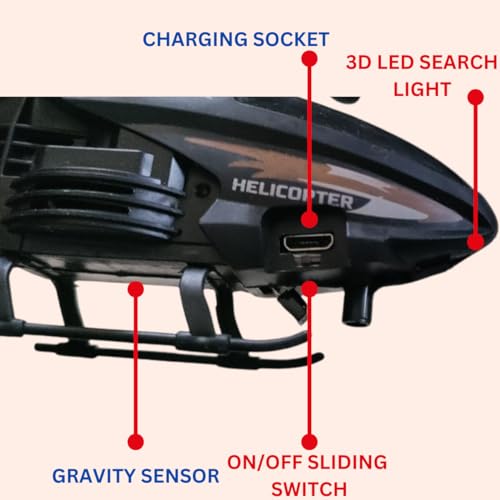Image of KIDZYMON RC Helicopter with Hand Gravity Sensor, Flying Remote Control Helicopter Toy, Charging Helicopter with 3D Light & Safety Sensor for Kids Age 4+ Years I Pack of 1 Helicopter (Black Green)