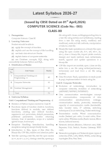 Image of Oswaal CBSE Class 12 Computer Science Question Bank | Chapter & Topic-wise Solved Papers (2017-2026) | Based on Syllabus (April 2026) | Includes 2026 Papers | For 2027 Exam