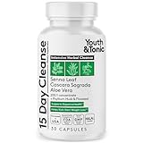 Youth & Tonic 15 Day Cleanse – Colon & Gut Cleanse Detox Reset for Plateaus, Belly Bloating & Regularity, Digestive Health – for Women & Men, 30 Pills