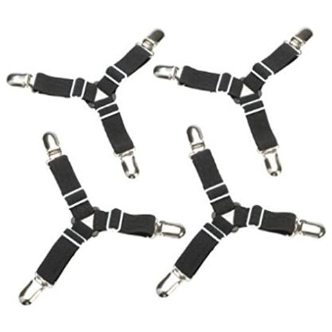 Toweter Stainless Steel Adjustable 3-Way Bed Sheet Fasteners Grippers Suspenders,70mm-90mm,4 Pieces A Set Cover