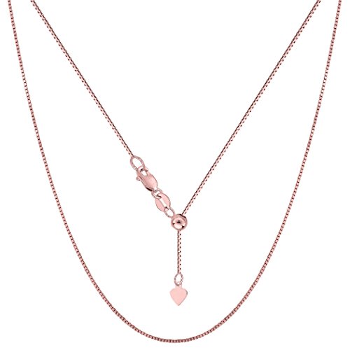 Jewelry Affairs 14K Rose Solid Real Gold Adjustable Box Chain Necklace, 0.7Mm, 22" #TOP25