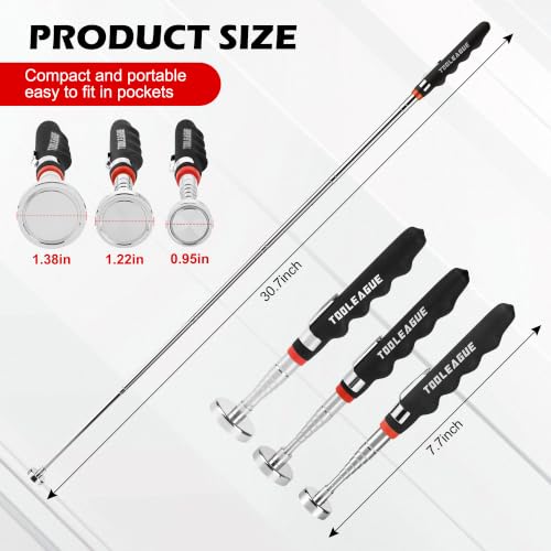 Image of TOOLEAGUE 3Pcs Telescoping Magnetic Pickup Tool, 30LB, 40LB and 80LB | 31-Inch Magnet Stick, Extendable Magnetic Wand for Retrieving Screw Bolts Nuts and Other Small Metallic Objects