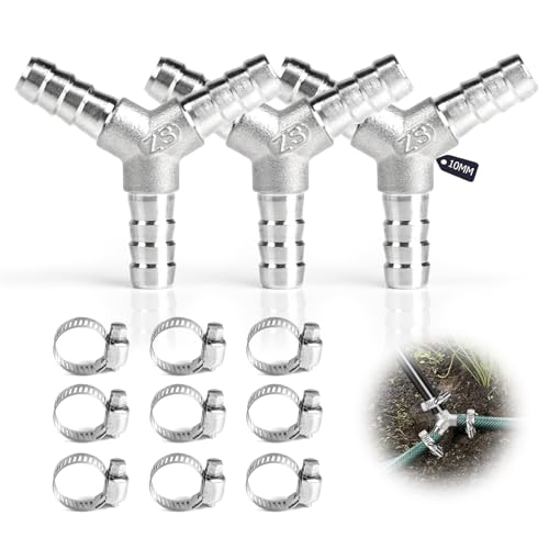 SUPAWAY Set da 3 Raccordi a Y 10mm Raccordi a T per Tubo Carburante,Gas,Aria, in Acciaio Inox SUS 304 con 9 Fascette,Connettori per Tubo Flessibile per Impianti Gas e Acqua,Adattatori per Uso Generale