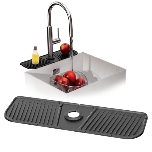 Tappetino per rubinetto in silicone, vassoio raccogli gocce per rubinetto del lavandino, tappetino per asciugare il bancone della cucina e del bagno, tappetino per scolare il rubinetto-Grigio