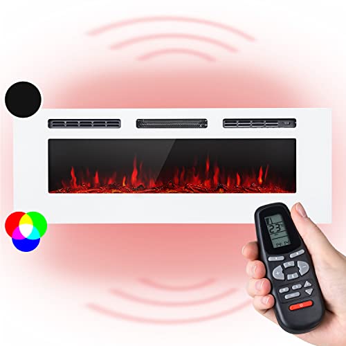 Klarstein Cheminée Electrique Encastrable, Chauffage Electrique de 1800W, Fausse Cheminée Decorative Murale avec Effet Flamme en LED, Télécommande Inclus, Programmable, Minuterie, Thermostat Réglable