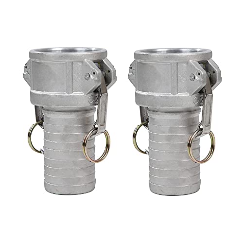 2 PCS Aluminum 2 inch Cam lock Fittings (Part C), Cam and Groove Hose Fitting Part C 2  Female Coupling x 2  Multi-serrated Hose Shank With Camlock coupling Gasket Inside.