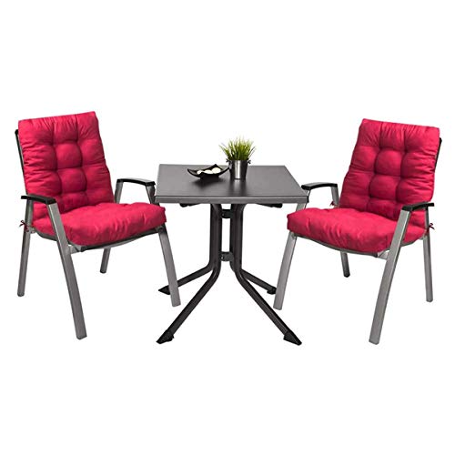 Pack 2 Cojines con Respaldo de Silla Jardin Conjunto Cojin de Asiento para Interior y Exterior Cómodo. Cojines para sillas Comedor, mecedoras, bancosterraza (Rojo)