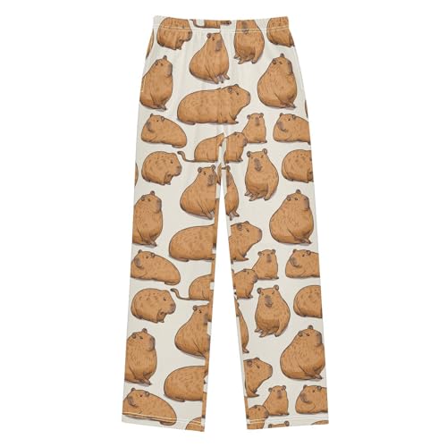 Boys' Pants Brown Capybaras White Long Bottoms Jogger Pants Elastic Waist Trousers with Pockets S-XL