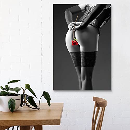 Superyufeng Sensual Rose A Sexy Fetish Girl In Stockings & Burlesque Corset Canvas Art Poster And Wall Art Picture Print Modern Family Bedroom Decor Posters 16X24Inch(40X60Cm) #TOP2