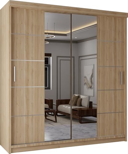 MN Furniture Modern Double Sliding Door Wardrobe 2 Mirrored 