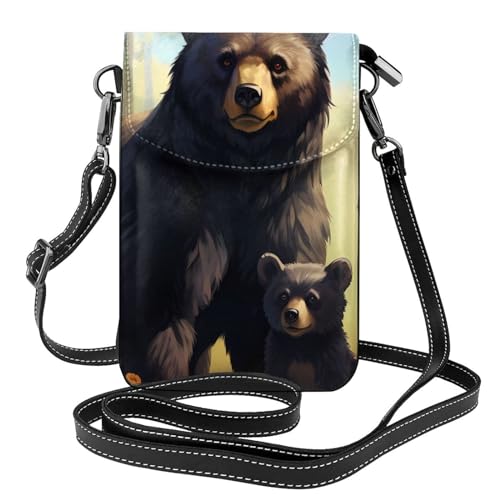 Petit sac à main pour téléphone portable noir motif ours en cuir synthétique