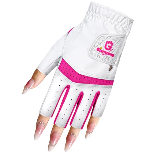 GIAMZONP Womens Fingerless Golf Glove Left Hand 1 Pack, Breathable Ladies Summer Half Finger Golf Glove with Non-Slip Grip for Women Golfers