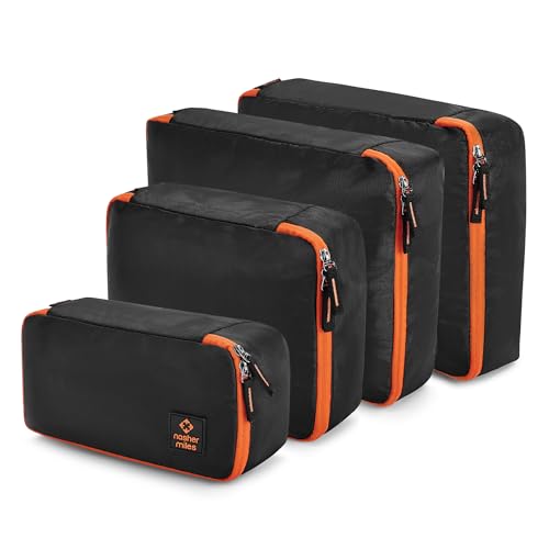 Image of Nasher Miles Packing Cube Set of 4 | Polyester Luggage Travel Organizer for Clothes, Shoes & Accessories (Black)