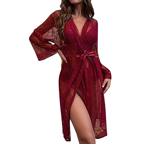 Generisch Bata para mujer, sexy, transparente, larga, kimono con encaje, bata de noche, bata de novia, bata de noche, bata de novia, bata transparente, cárdigan bikini, albornoz