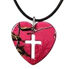 Realtree Hot Pink Camo Heart Cross Necklace Pendant Jewelry Hunting Prayer Religious Cross Necklace