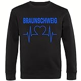 VIMAVERTRIEB® Sweatshirt Braunschweig - Herzschlag - Druck: blau - Shirt Pullover Pulli Fußball Fanartikel Fanshop - Größe: L schwarz-2