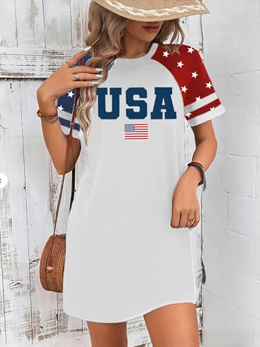 Image of YI XIANG RAN 4th of July Dress Women: American Flag Dresses USA Stars Stripes Shirt Patriotic Tshirt Summer Sundress