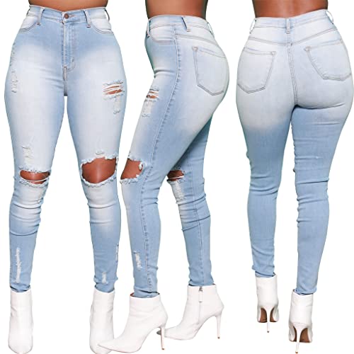 SperLucky High Rise Ripped Jeans for Women High Waisted Ripped Hole Distressed Raw Hem Jean Denim Pants