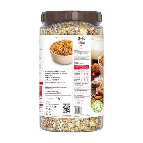 Image of GAIA Nutty Fruit Blast Crunchy Muesli 1 kg jar - Blend of Multigrains, Nuts, Oats and Cornflakes The Ultimate Healthy and Delicious Breakfast Cereals.