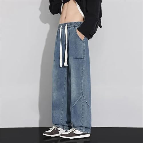 Men’S Casual Drawstring Jeans Spring Autumn Straight Denim Pant Male Loose Full-Length Trousers2