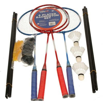 RAJANI Badminton Set 4 Player with Rackets Net Stand Shuttlecocks Outdoor Game