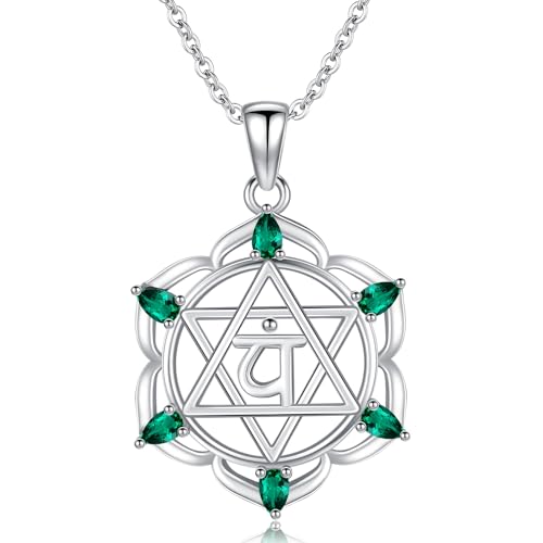 TANGPOET Heart Chakra Necklace for Women Sterling Silver Anahata Spiritual Pendant with Green Healing Stone Jewelry Reiki Meditation Gifts for Yoga Lovers Mothers Day Birthday Christmas