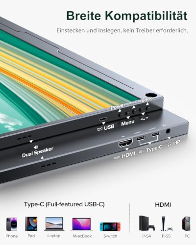 UPERFECT QLED Portable Monitor 2.5K 16 Zoll, 2560x1600 2000:1 500 Nits – Ansicht 6