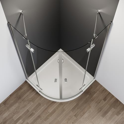IMPTS Duschkabine 90x90cm Runddusche Viertelkreis Duschabtrennung Falttür Echtglas Schiebetür Dusche mit 6mm ESG Glas, Höhe 185 cm, Ohne Duschwanne