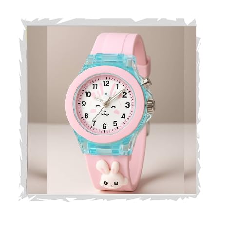 SELLORIA Analog Watch for Kids | 3D Cartoon | 7 Multicolor LED Luminous Lights with Silicone Strap | Unisex Best Birthday Gift | Analogue Wrist Watches for Boys & Girls | Age 3-10 yrs|2025 (Pink, Pink0, Silicone)