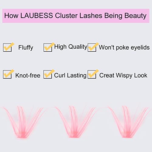 Image of Colored Lash Clusters LAUBESS Colored Eyelash Clusters Wispy Pink Colored Lash Extensions Colorful Lash Clusters Individual Lashes (Pink 40D-0.07D-Mix9-16)