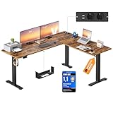 VASAGLE Höhenverstellbarer Schreibtisch, 190 x 155 cm, L-förmiger Eckschreibtisch, Stehtisch, 2 AC-Steckdosen, 2 USB-A-Anschlüsse, Ablage für Steckdosenleiste, für Büro, vintagebraun LSD295KD01